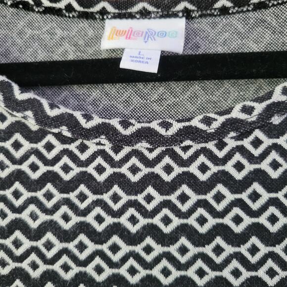 LuLaRoe Fitted Midi Dress Women’s Size L | Geometric Print Black Gray | Stretchy - Picture 11 of 12